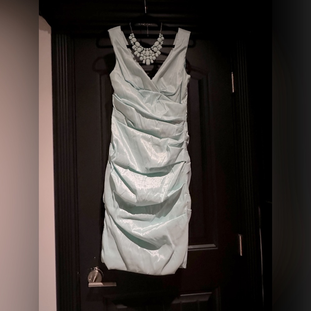 Mint/light aqua ruched V-Neck dress